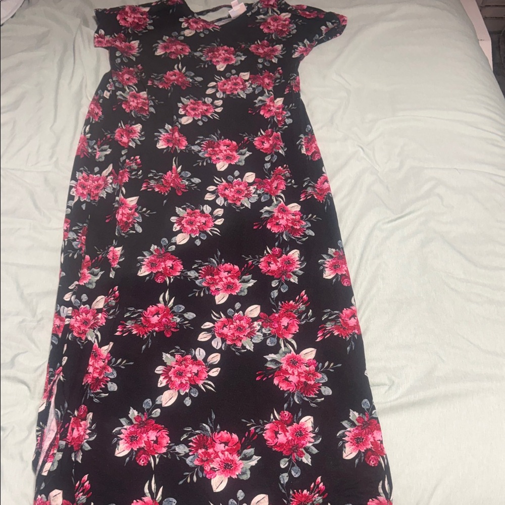 LuLaRoe Black Maxi Dress with Pink Floral Pattern